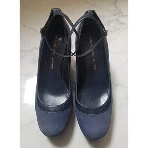Marc by Marc Jacobs Blue Suede Leather Platform Wedge Ankle Strap Size 39